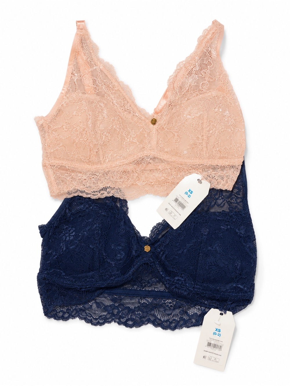 Time and Tru Lace Bralette Duo in Blush and Navy